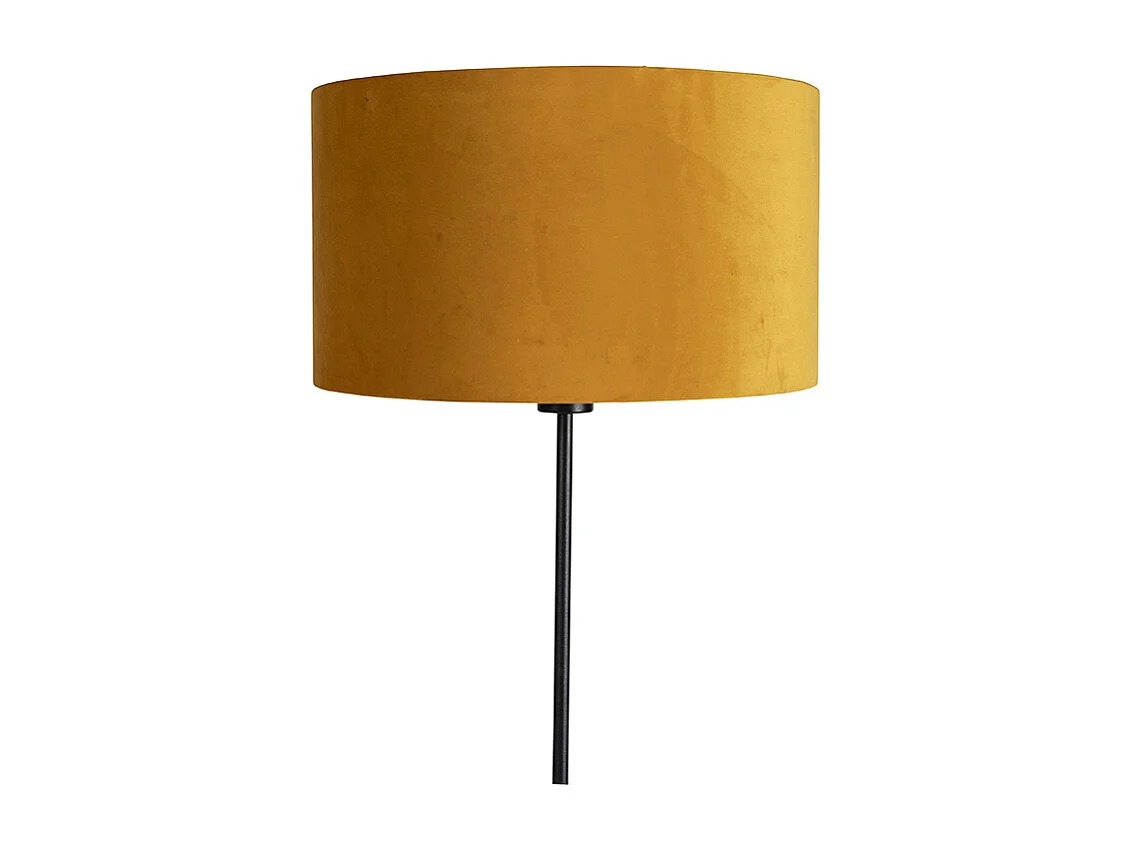 Lampadaire noir avec abat-jour en velours jaune ocre et or 35 cm - Parte