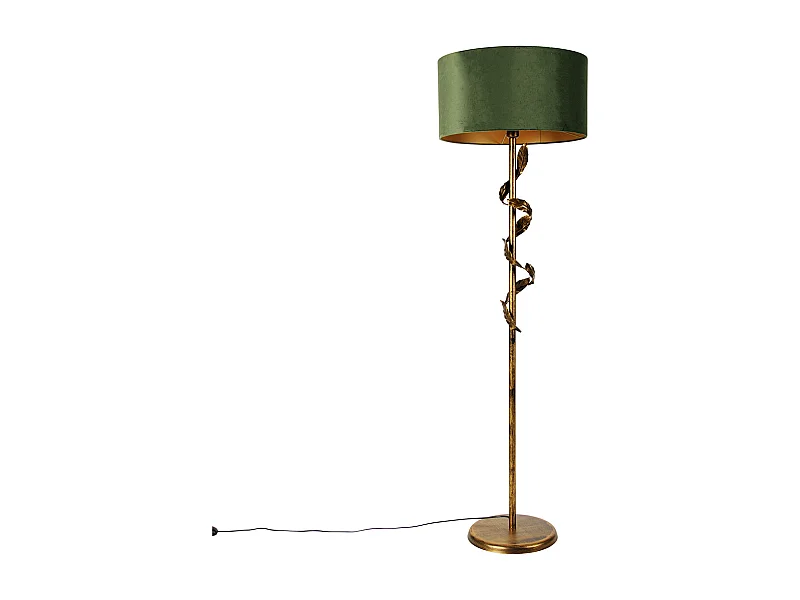 Lampadaire vintage or antique avec abat-jour vert - Linden