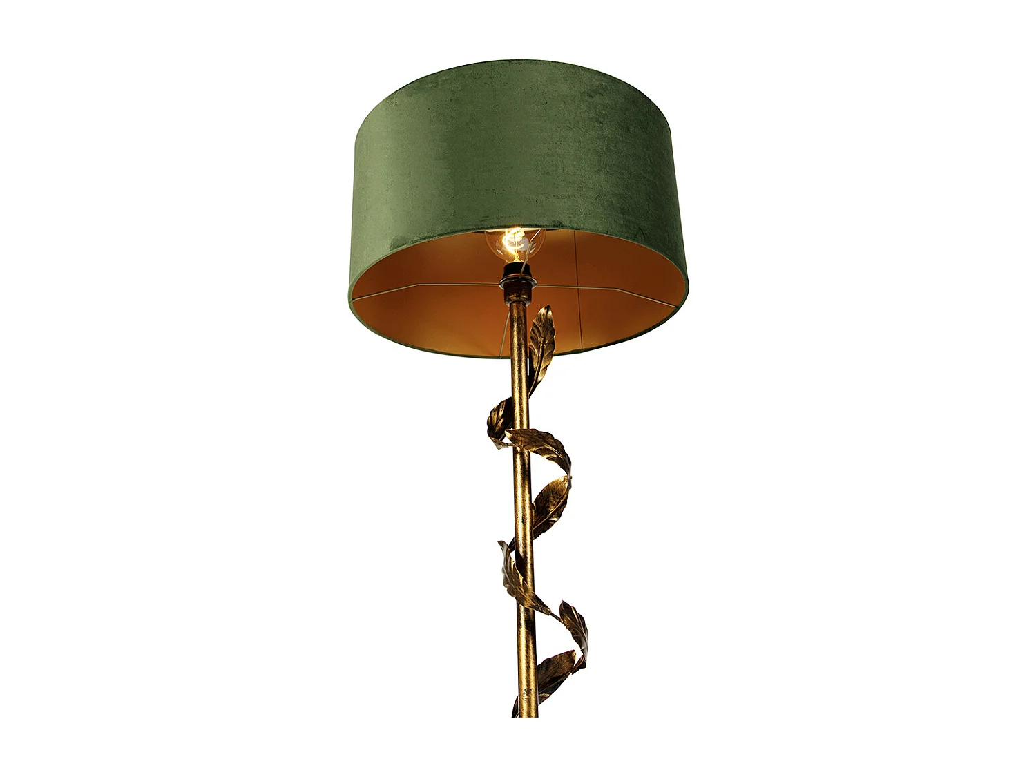 Lampadaire vintage or antique avec abat-jour vert - Linden