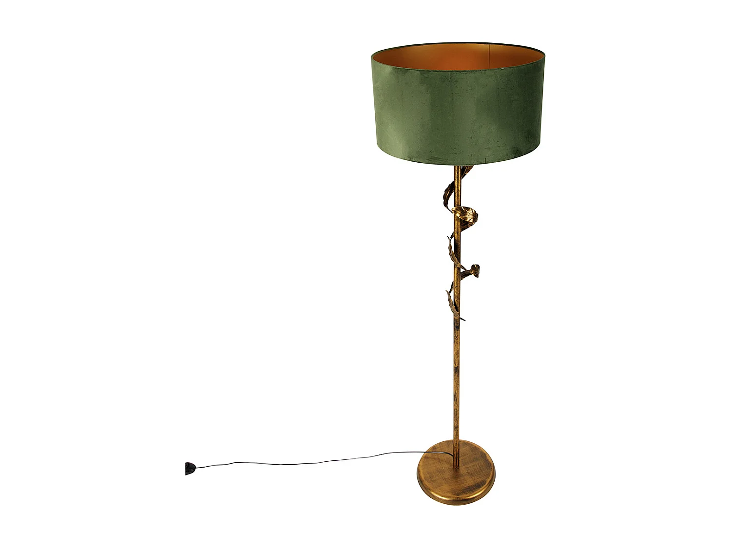 Lampadaire vintage or antique avec abat-jour vert - Linden