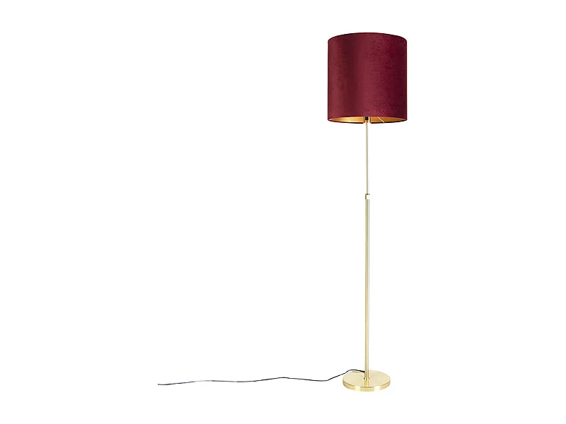 Lampadaire or / laiton avec abat-jour velours rouge 40/40 cm - Parte
