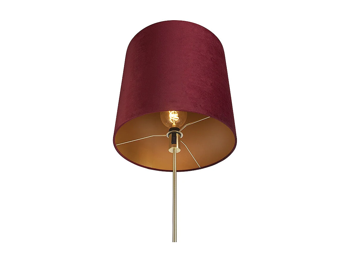 Lampadaire or / laiton avec abat-jour velours rouge 40/40 cm - Parte