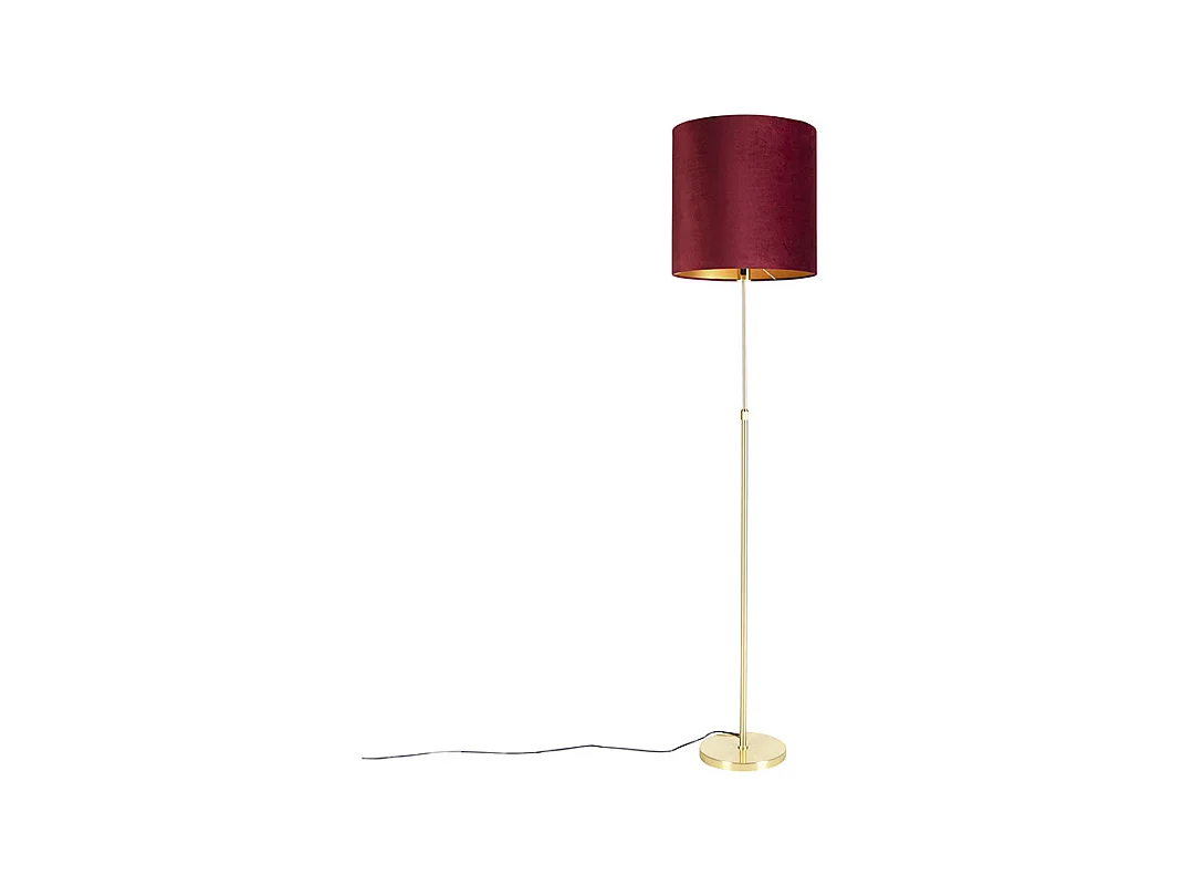 Lampadaire or / laiton avec abat-jour velours rouge 40/40 cm - Parte