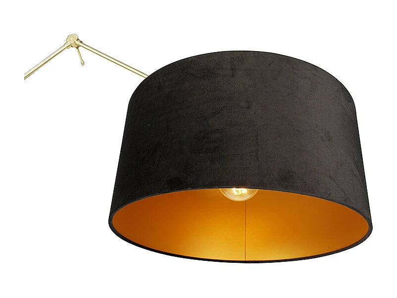 Lampadaire moderne avec abat-jour en velours doré noir 50 cm - Editor