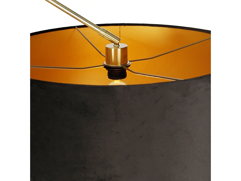 Lampadaire moderne avec abat-jour en velours doré noir 50 cm - Editor
