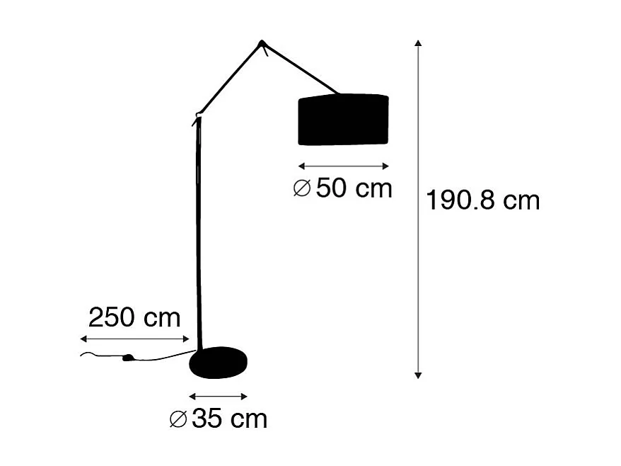 Lampadaire moderne avec abat-jour en velours doré noir 50 cm - Editor