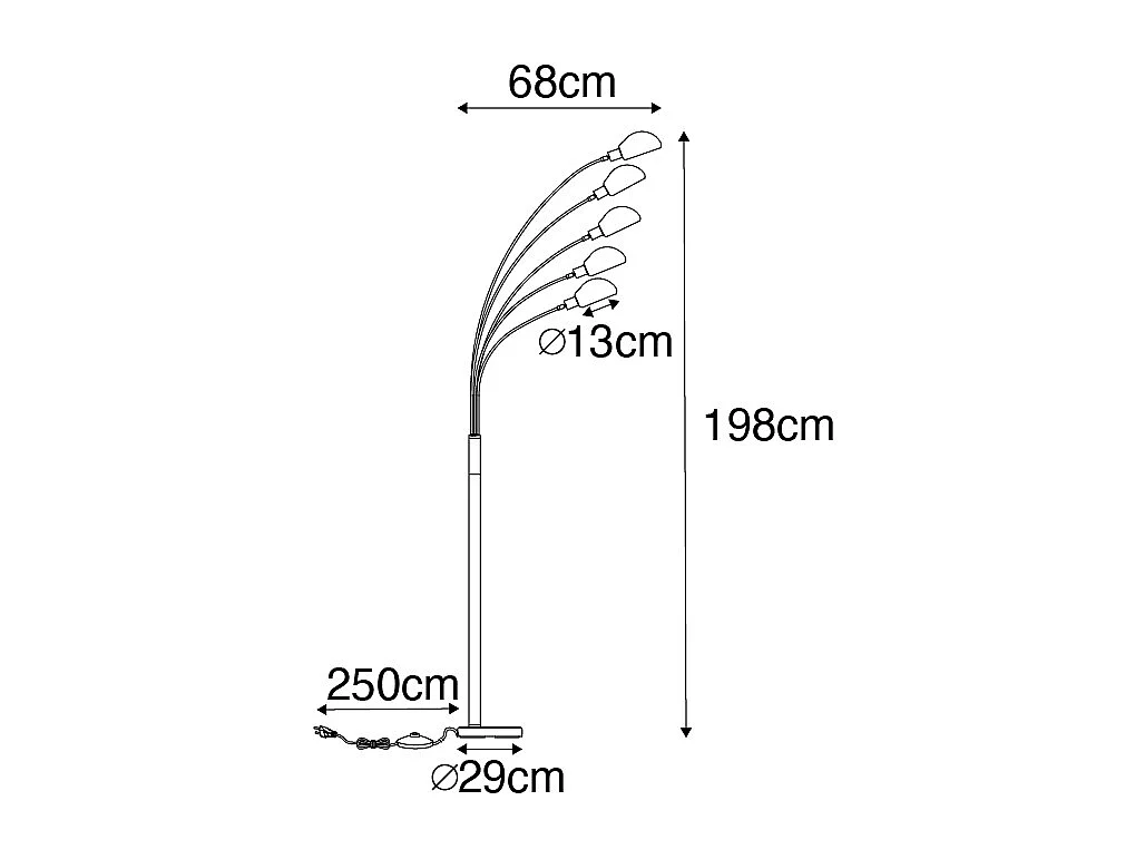 Lampadaire design noir avec or 5 lumières - Sixties Marmo