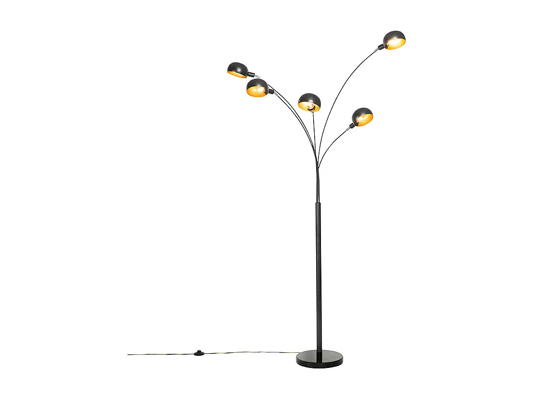 Lampadaire design noir avec or 5 lumières - Sixties Marmo