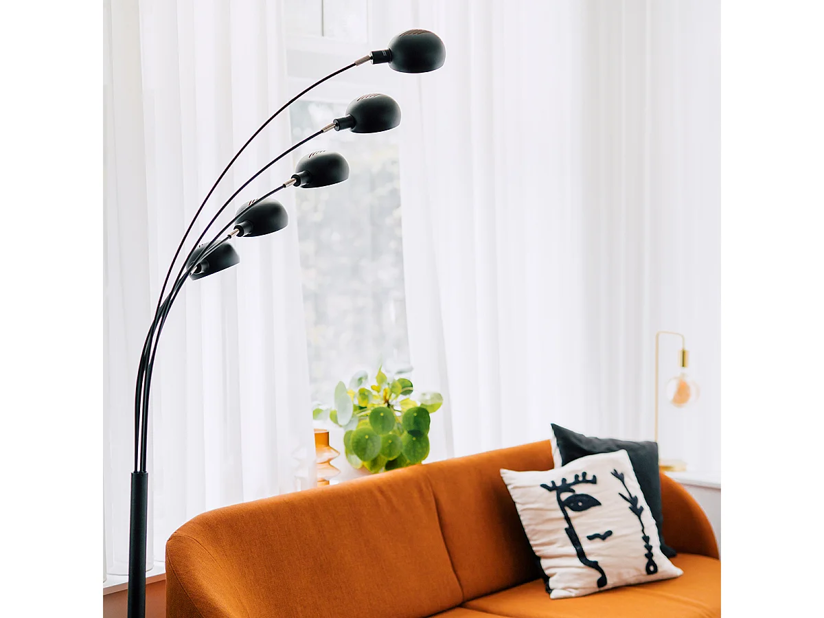 Lampadaire design noir avec or 5 lumières - Sixties Marmo