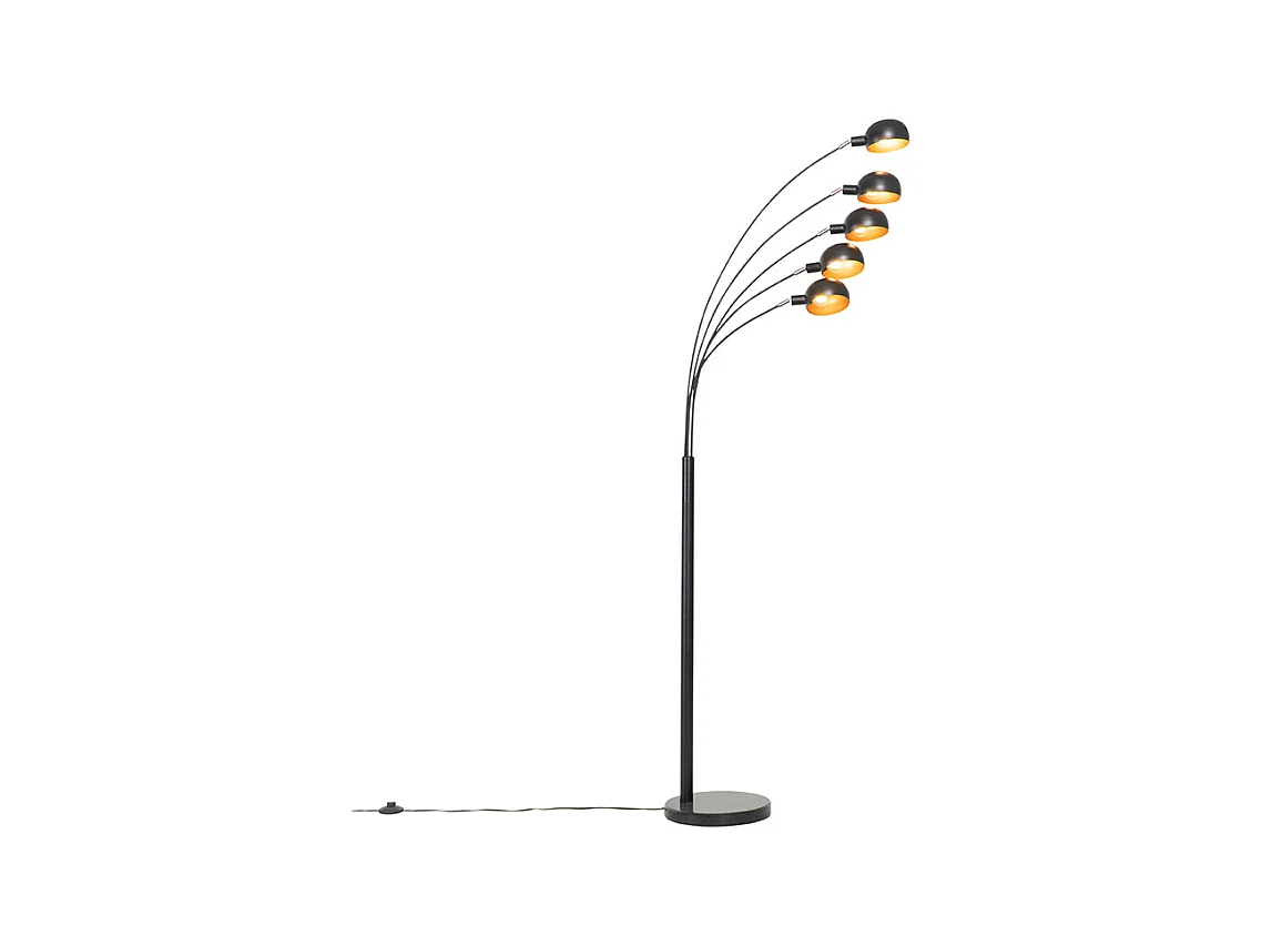 Lampadaire design noir avec or 5 lumières - Sixties Marmo