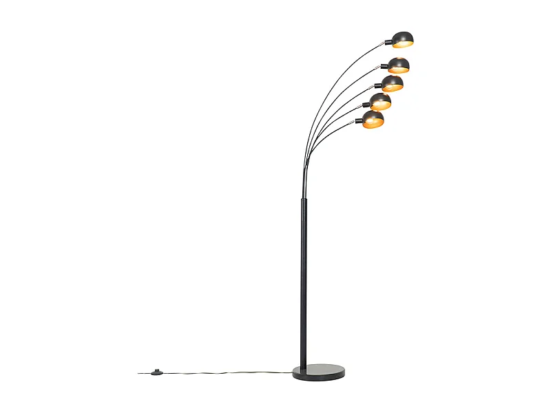 Lampadaire design noir avec or 5 lumières - Sixties Marmo