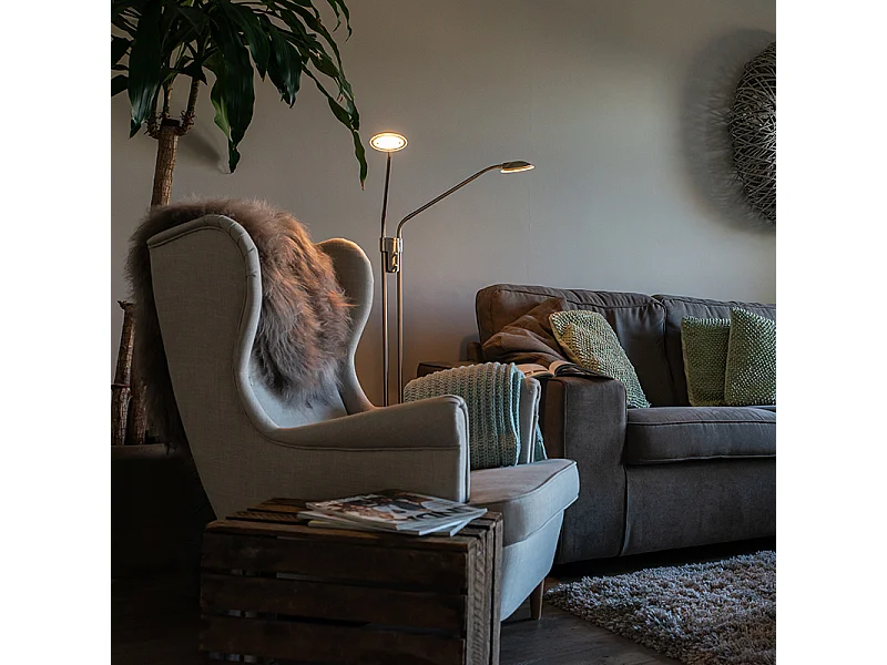 Lampadaire moderne en acier avec liseuse avec LED - Eva