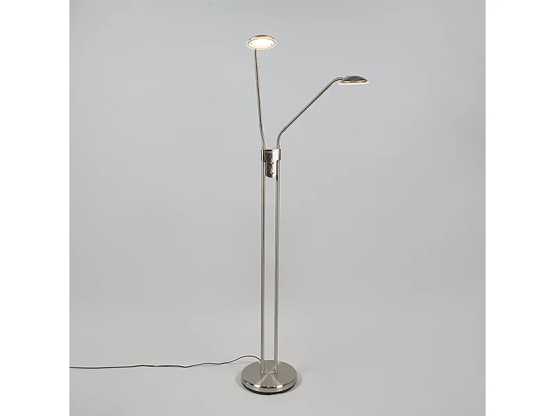Lampadaire moderne en acier avec liseuse avec LED - Eva