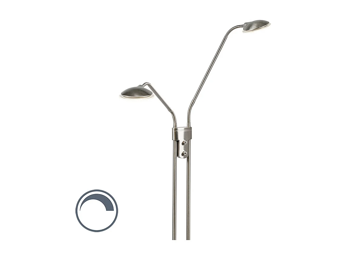 Lampadaire moderne en acier avec liseuse avec LED - Eva