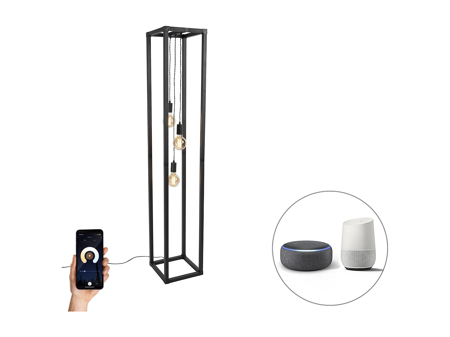 Lampadaire intelligent noir 3 lumières avec Wifi G95 - Big Cage