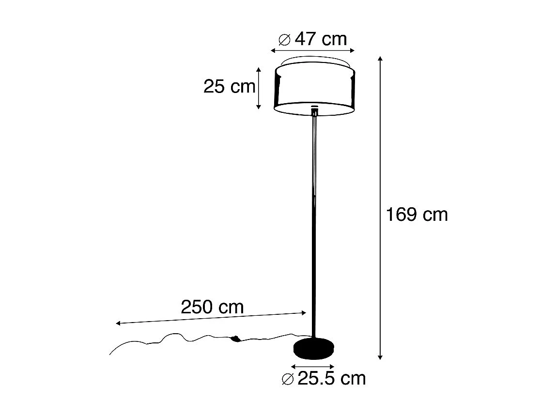 Lampadaire design en acier avec abat-jour noir et blanc 47 cm - Simplo