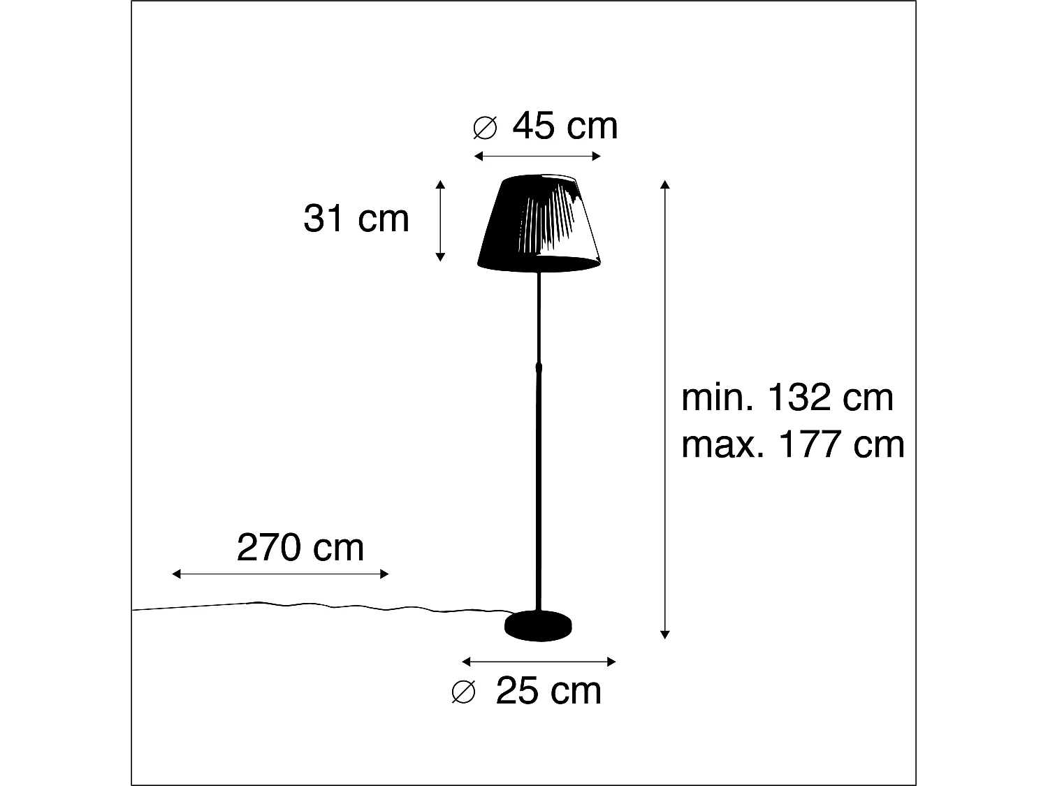 Lampadaire noir avec abat-jour plissé crème 45 cm réglable - Parte