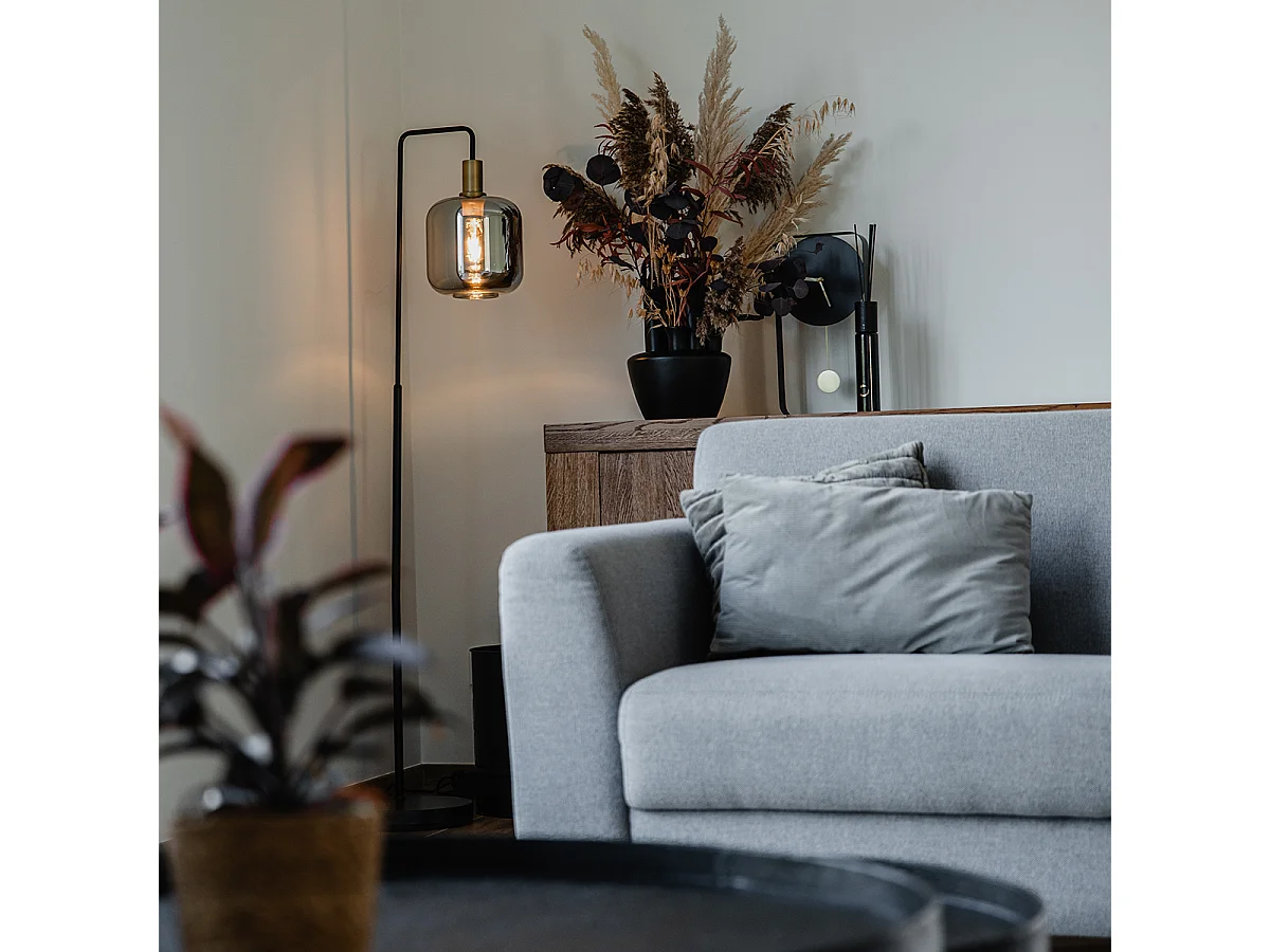 Lampadaire design noir avec verre doré et fumé - Zuzanna