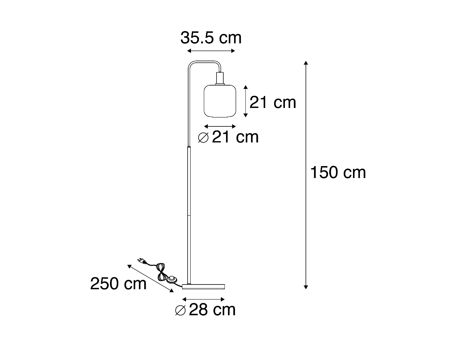 Lampadaire design noir avec verre doré et fumé - Zuzanna