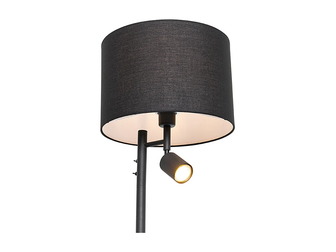 Lampadaire noir avec intérieur blanc et lampe de lecture - Jelena