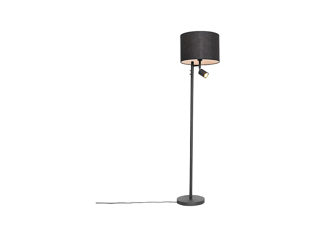 Lampadaire noir avec intérieur blanc et lampe de lecture - Jelena