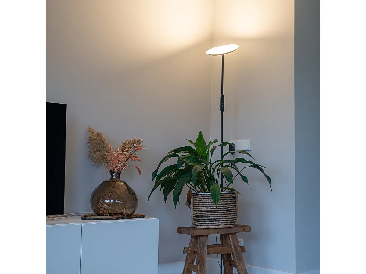 Lampadaire moderne noir avec LED et variateur - Bumu