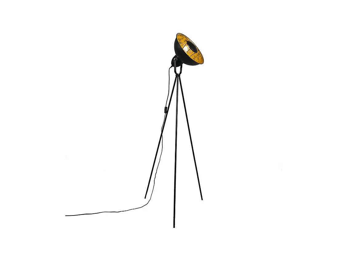 Lampadaire industriel trépied noir avec or - Magna Basic 25