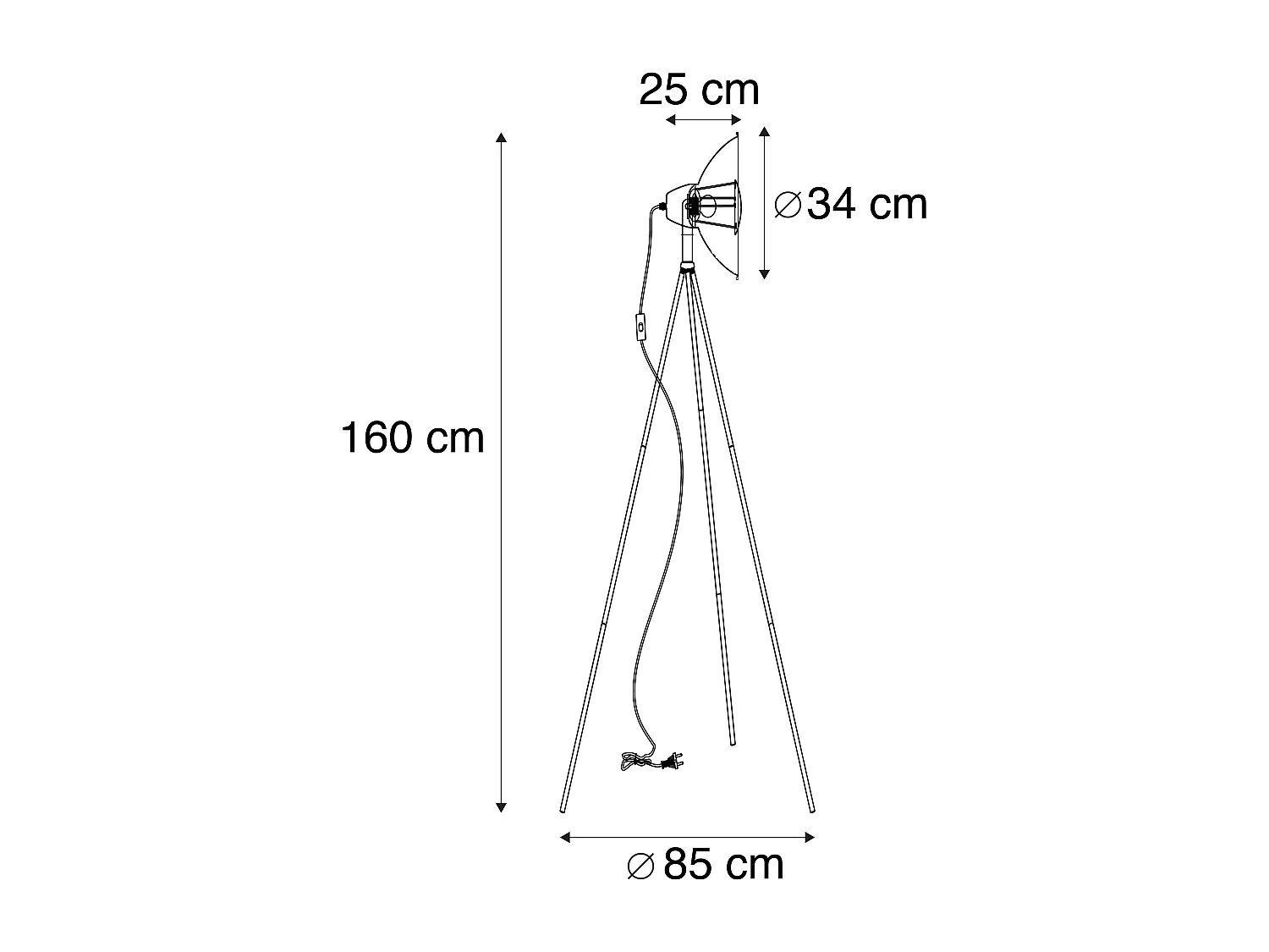 Lampadaire industriel trépied noir avec or - Magna Basic 25