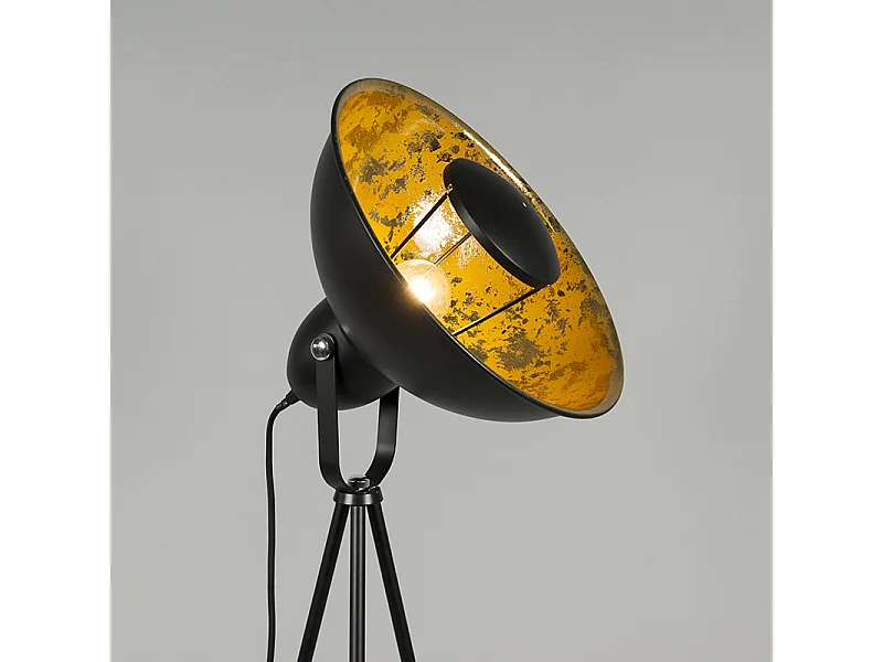 Lampadaire industriel trépied noir avec or - Magna Basic 25