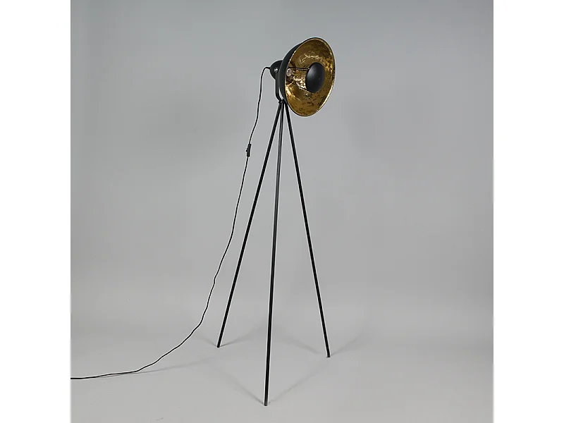Lampadaire industriel trépied noir avec or - Magna Basic 25
