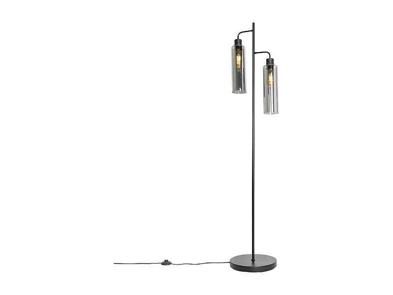 Lampadaire moderne noir avec verre fumé 2 lumières - Stavelot