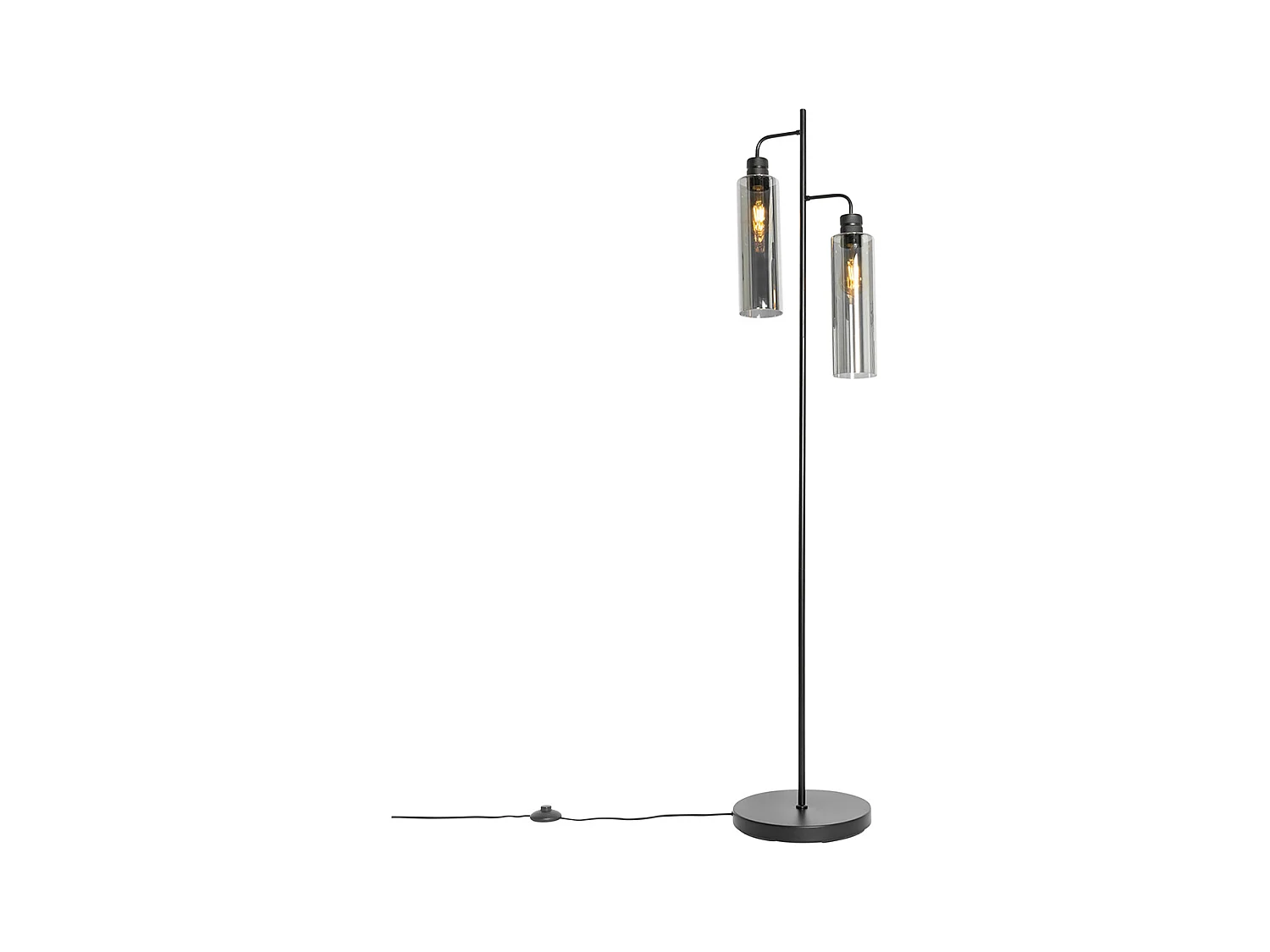 Lampadaire moderne noir avec verre fumé 2 lumières - Stavelot