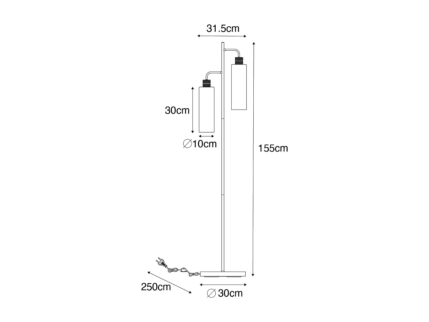 Lampadaire moderne noir avec verre fumé 2 lumières - Stavelot