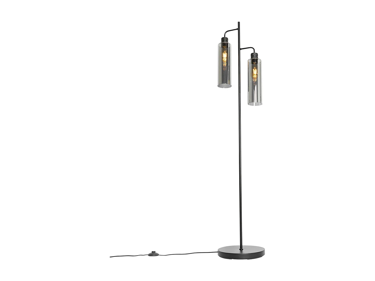 Lampadaire moderne noir avec verre fumé 2 lumières - Stavelot