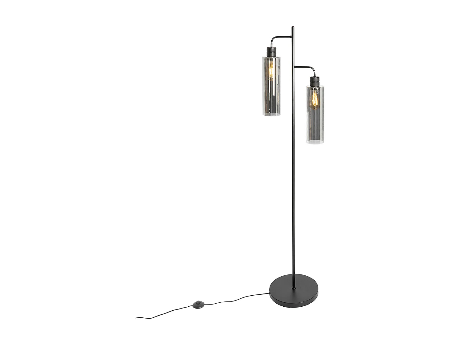 Lampadaire moderne noir avec verre fumé 2 lumières - Stavelot
