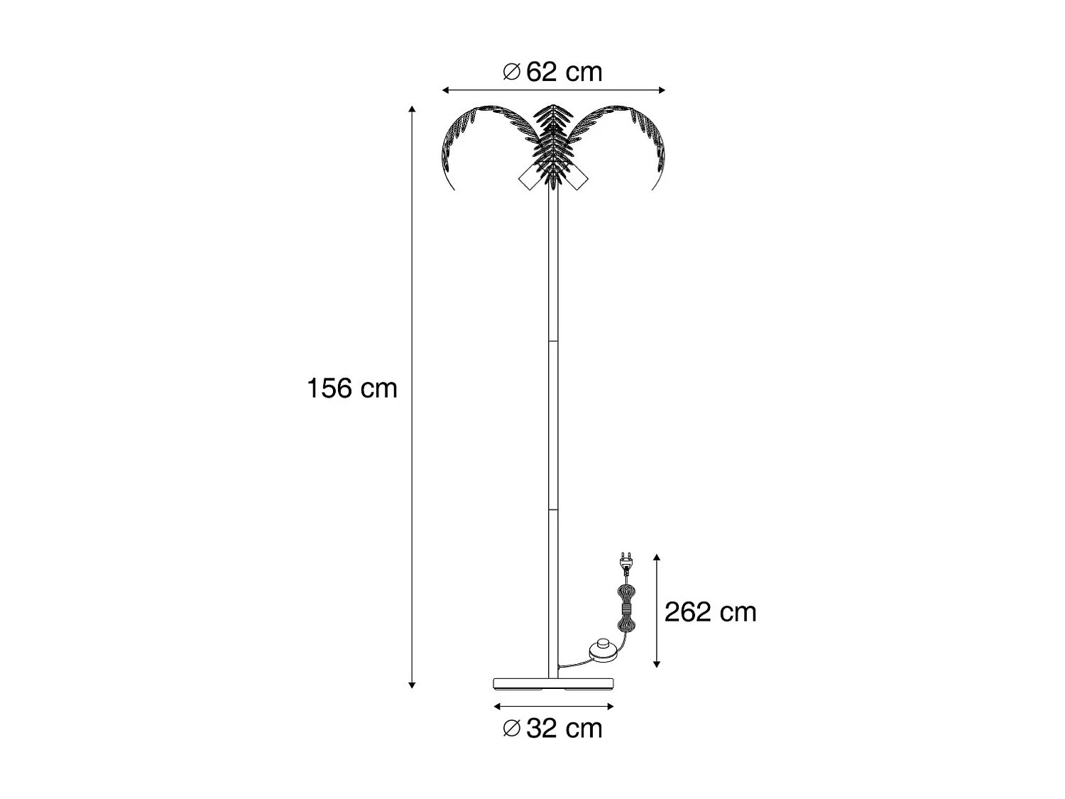 Lampadaire vintage doré 156 cm 2 lumières - Botanica