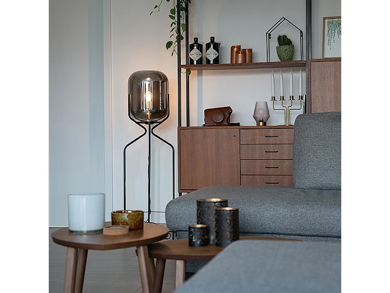 Lampadaire design noir avec verre fumé - Bliss