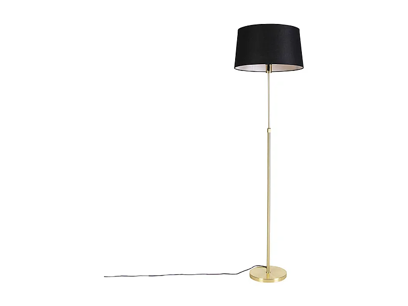 Lampadaire or / laiton avec abat-jour en lin noir 45 cm - Parte