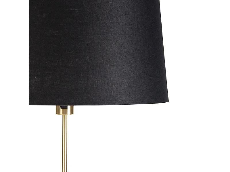 Lampadaire or / laiton avec abat-jour en lin noir 45 cm - Parte