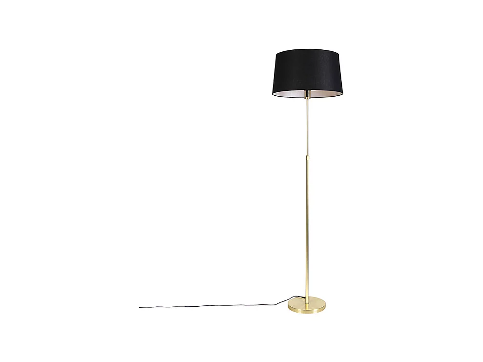 Lampadaire or / laiton avec abat-jour en lin noir 45 cm - Parte
