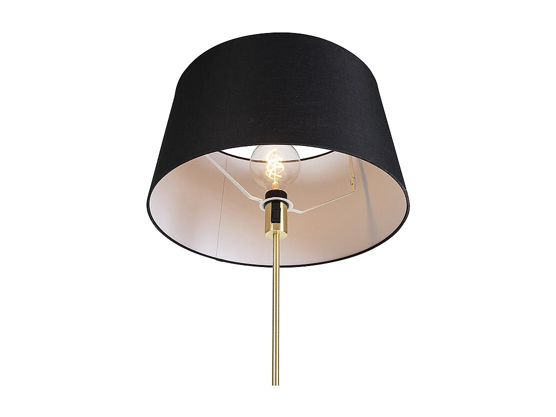 Lampadaire or/laiton avec abat-jour en lin noir 45 cm - Parte
