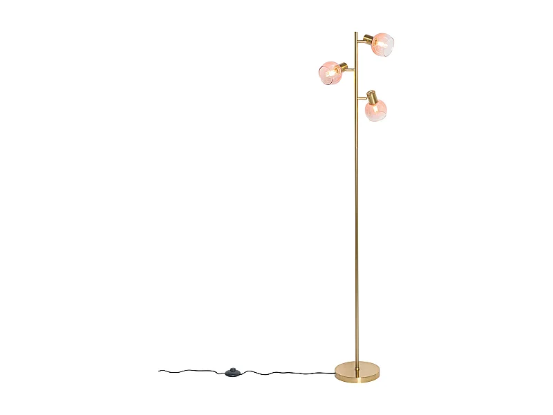 Lampadaire Art Déco doré avec verre rose 3 lumières - Vidro