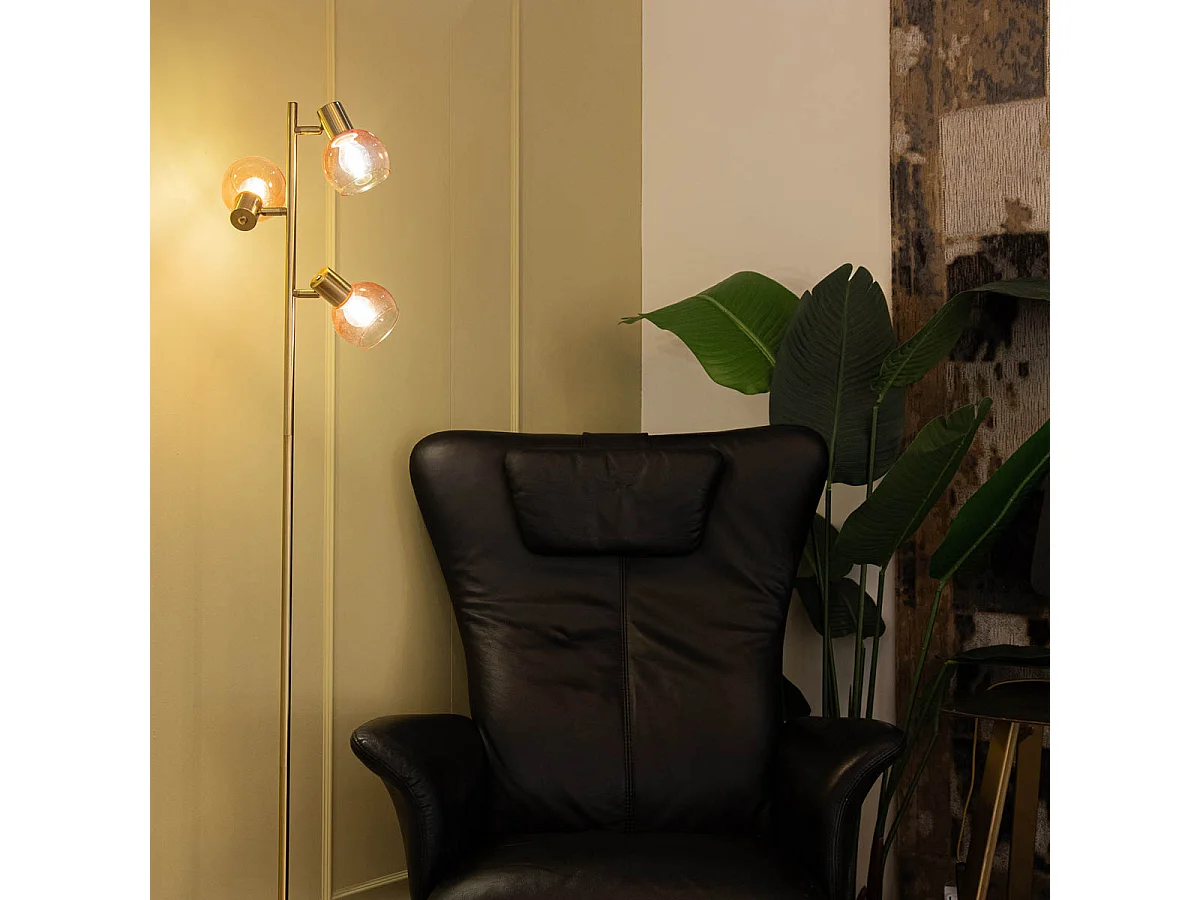 Lampadaire Art Déco or avec verre rose 3 lumières - Vidro