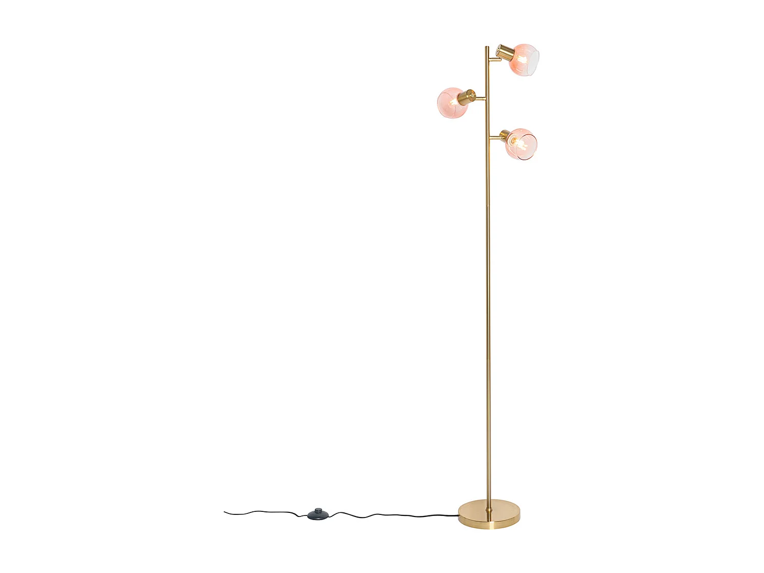 Lampadaire Art Déco or avec verre rose 3 lumières - Vidro
