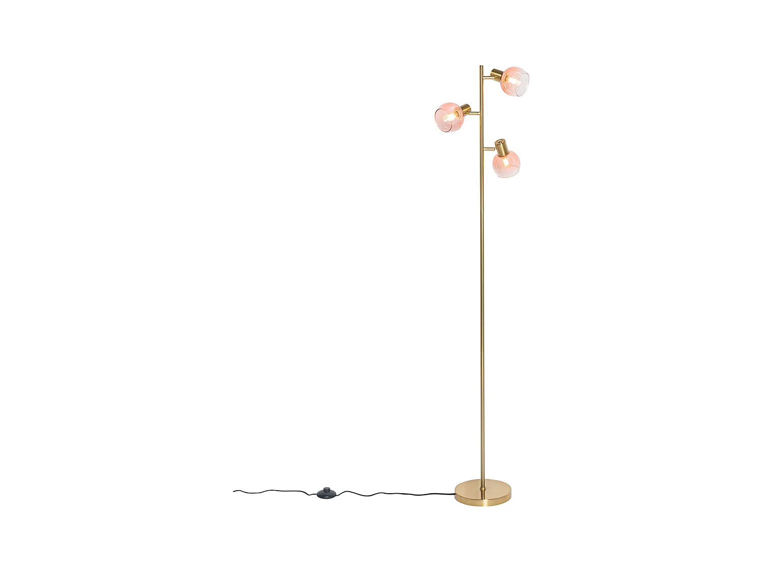 Lampadaire Art Déco or avec verre rose 3 lumières - Vidro