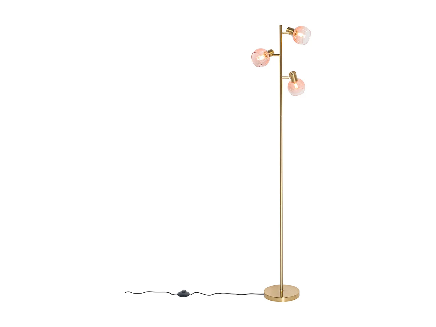 Lampadaire Art Déco doré avec verre rose 3 lumières - Vidro
