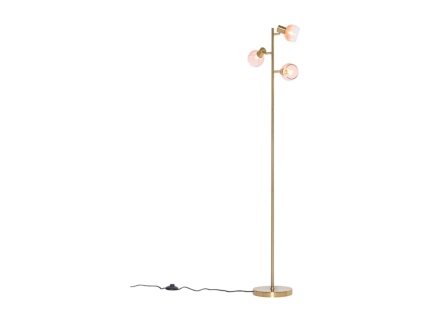 Lampadaire Art Déco doré avec verre rose 3 lumières - Vidro