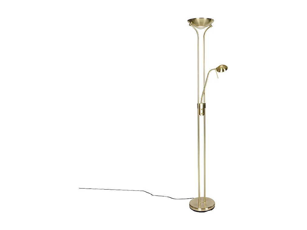 Lampadaire moderne en laiton avec liseuse avec LED Dim to Warm - Diva