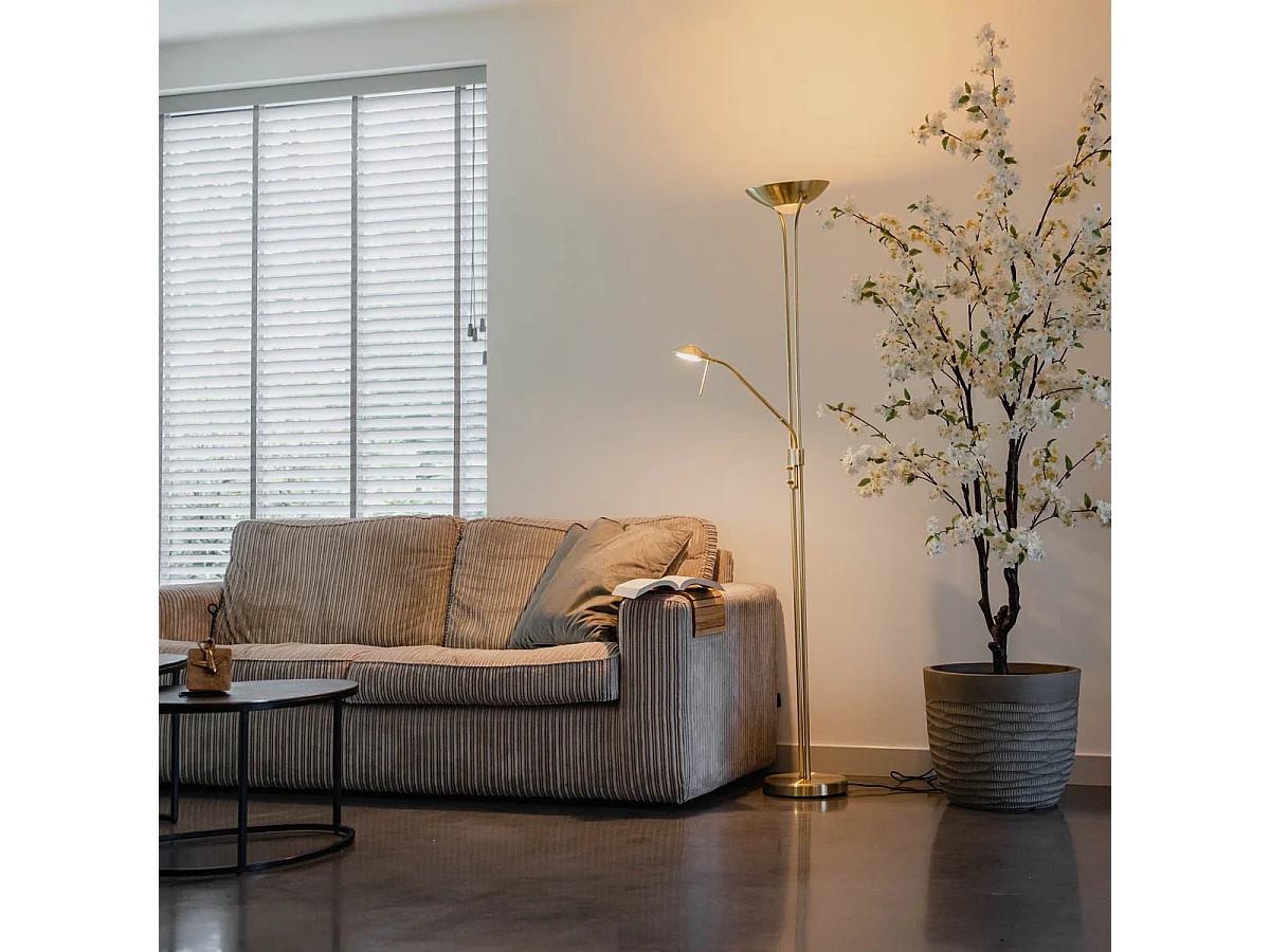 Lampadaire moderne en laiton avec liseuse avec LED Dim to Warm - Diva