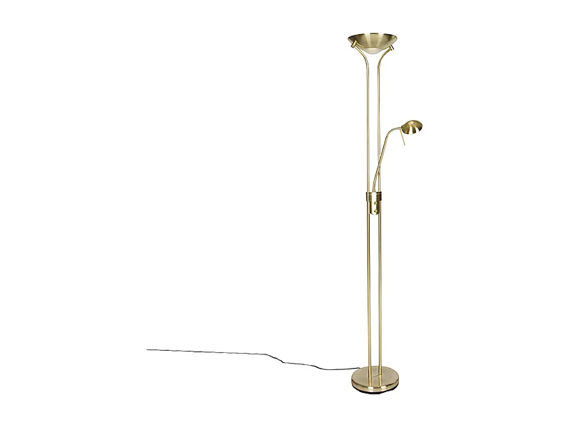 Lampadaire moderne en laiton avec liseuse avec LED Dim to Warm - Diva